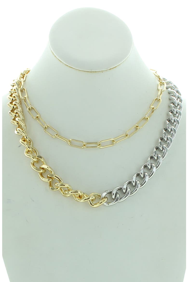 Two-Tone Double Time Chain Necklace, Alternate, color, GOLD / SILVER