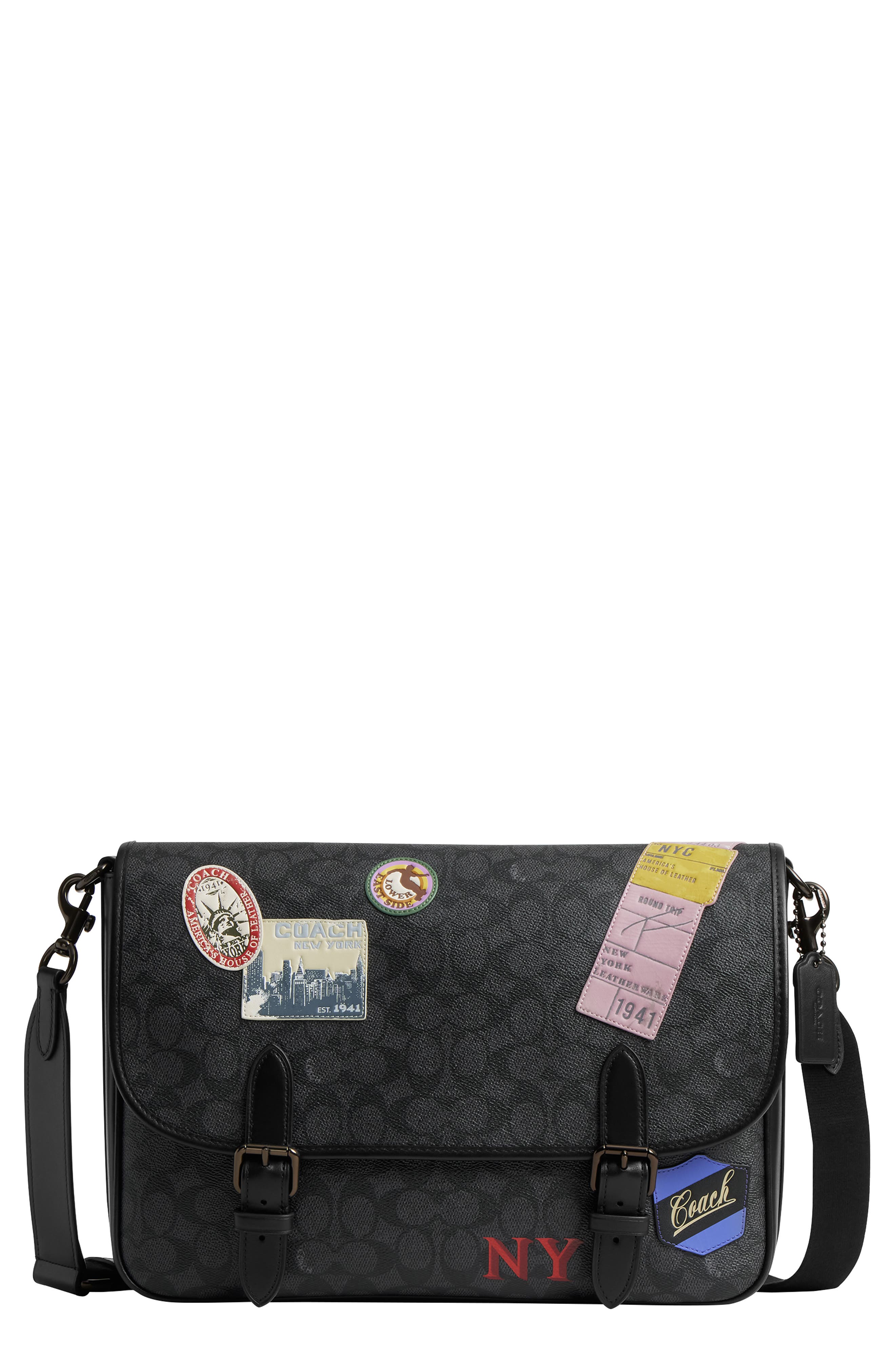 COACH HItch Patch Embellished Signature Coated Canvas Messenger Bag, Main, color, 