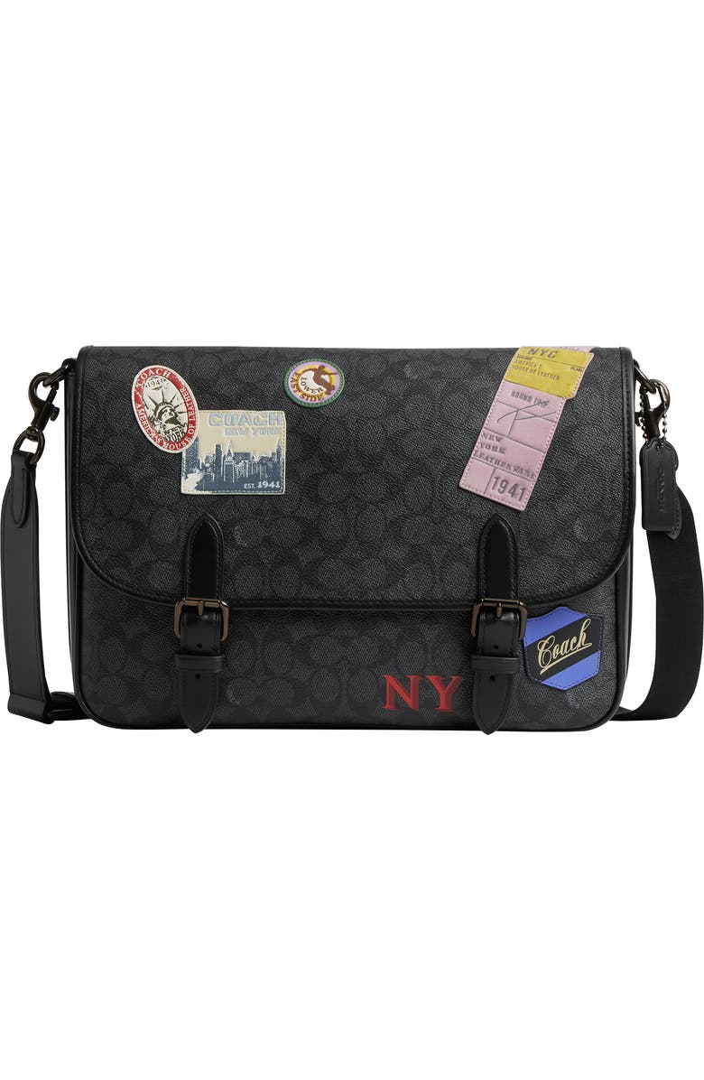 COACH HItch Patch Embellished Signature Coated Canvas Messenger Bag, Main, color,