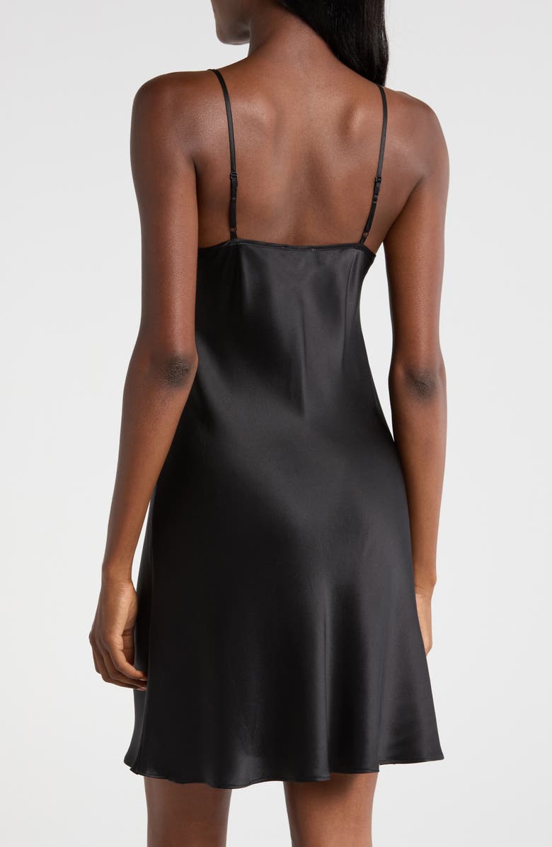 Etam Milky Lace Trim Silk Chemise, Alternate, color, Black