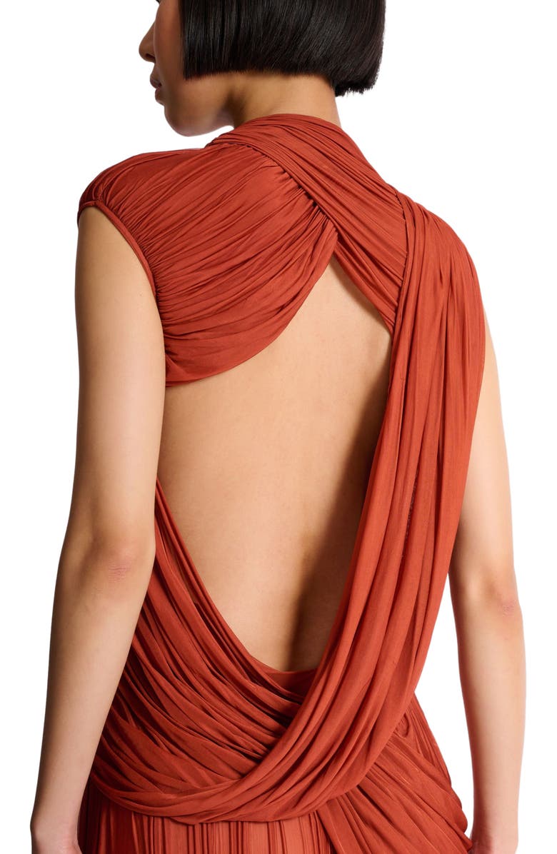 Balmain Draped flowing jersey dress, Alternate, color, Red