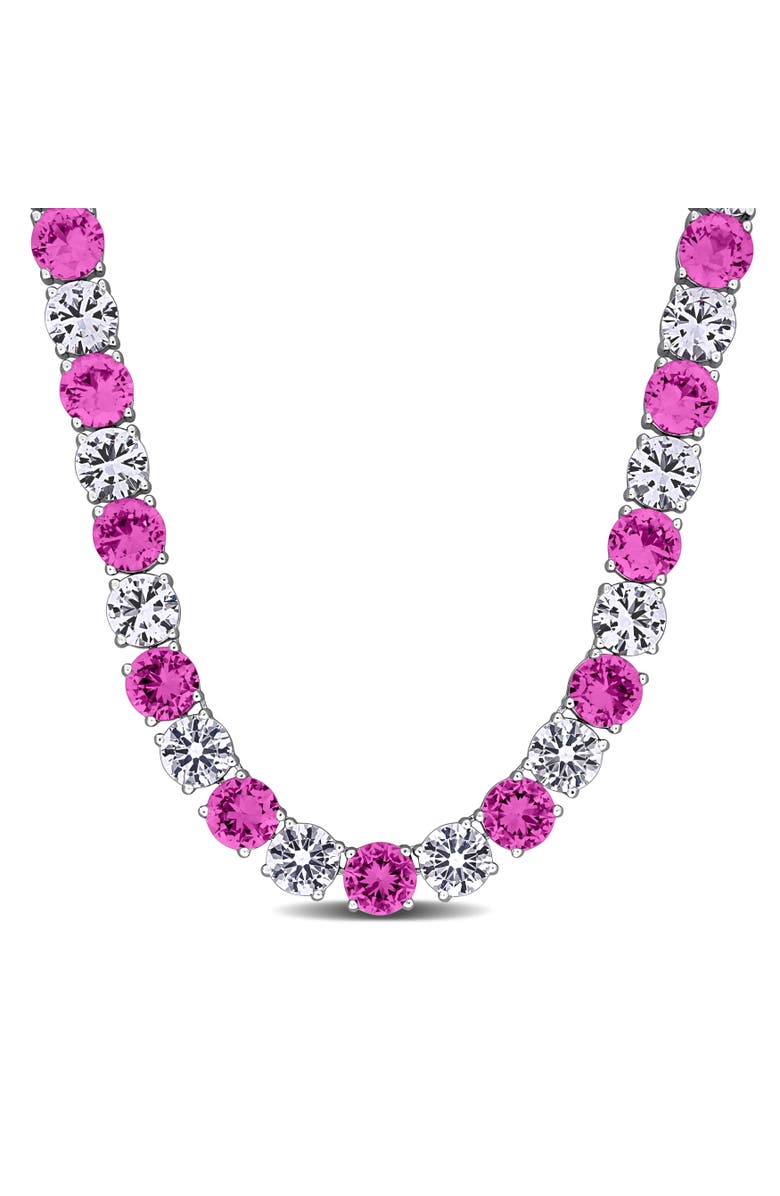 Julianna B. Lab-Created Pink & White Sapphire Tennis Necklace, Main, color, Created Sapphire