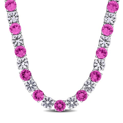 Lab-Created Pink & White Sapphire Tennis Necklace