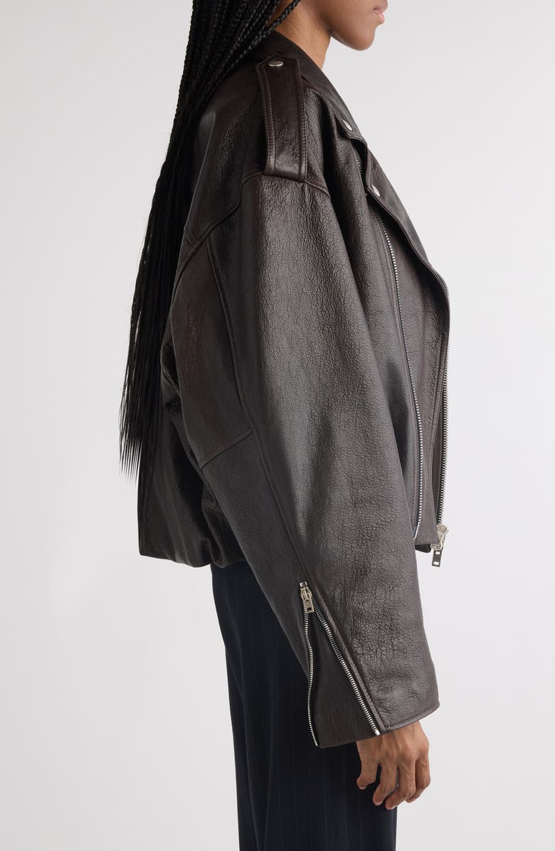 Acne Studios Liso Leather Crop Moto Jacket, Alternate, color, Dark Brown