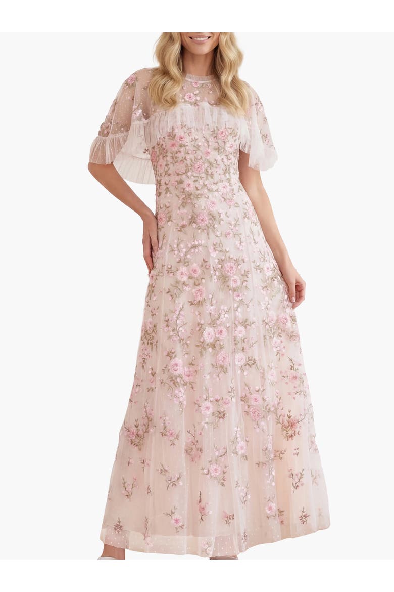Eden Rose Cape Ankle Gown, Main, color, Cream/Multi