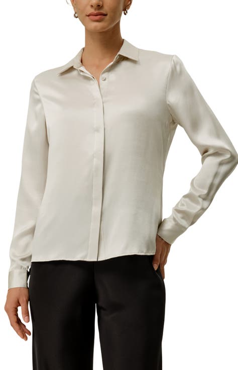 Basic Concealed Placket Silk Shirt