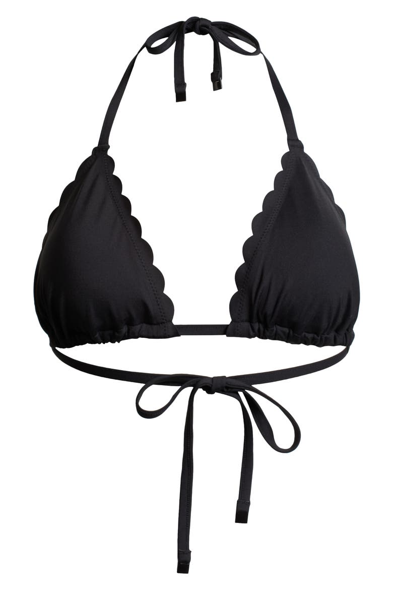 Scalloped Triangle Bikini Top, Alternate, color, BLACK