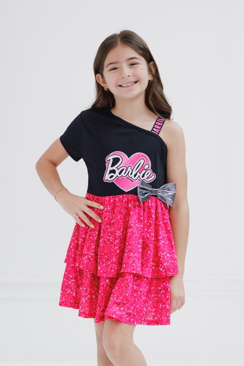 Glitter Flare Dress, Alternate, color, Black Pink Barbie