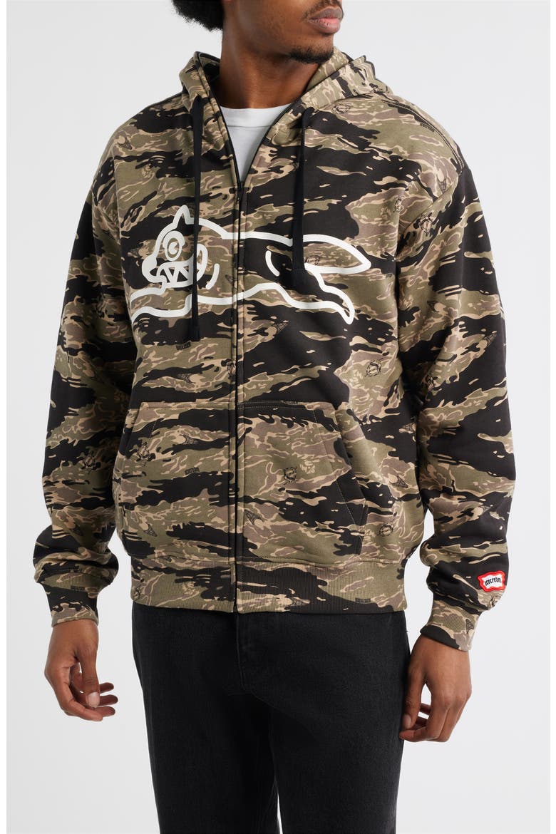Tiger Zip-Up Cotton Graphic Hoodie, Alternate, color, CAMO