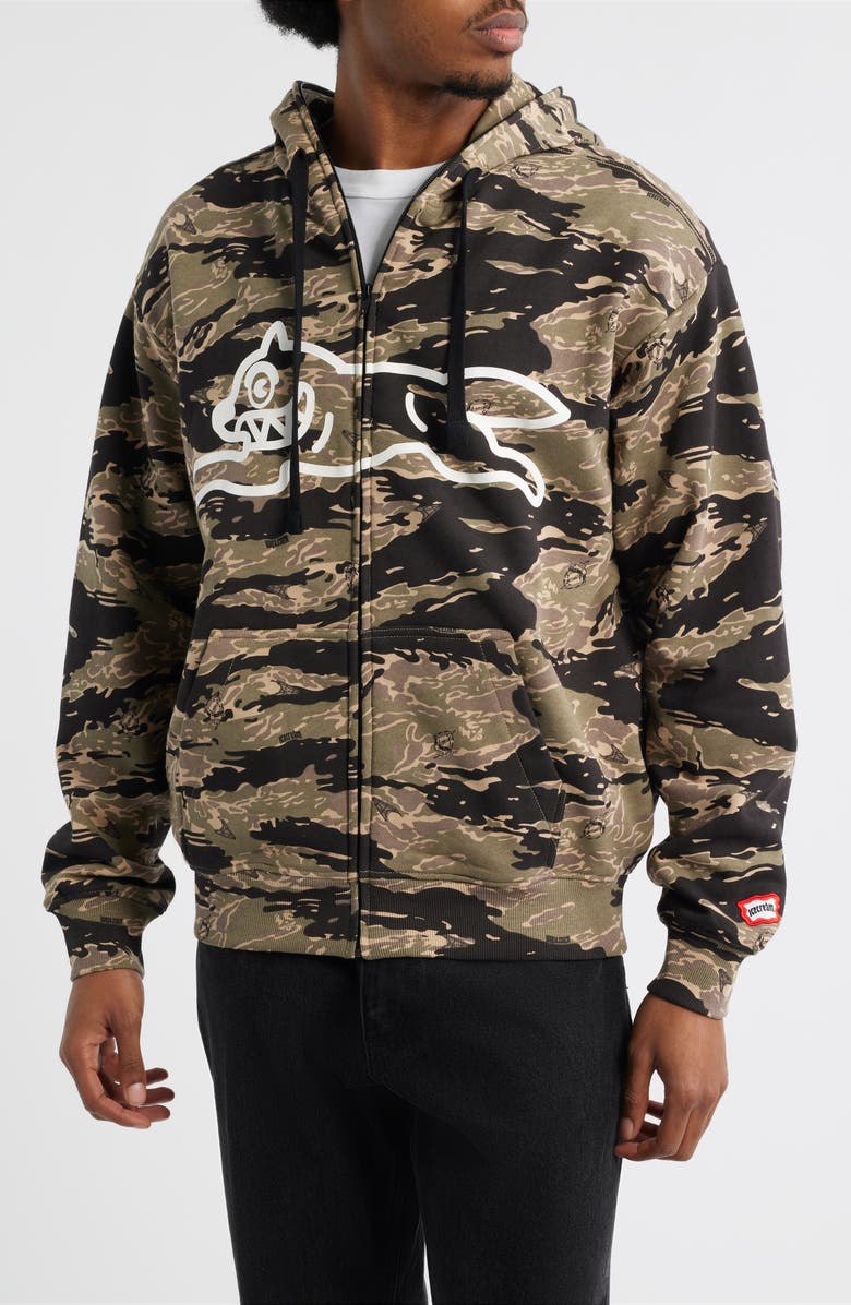 ICECREAM Tiger Zip-Up Cotton Graphic Hoodie, Alternate, color, Camo