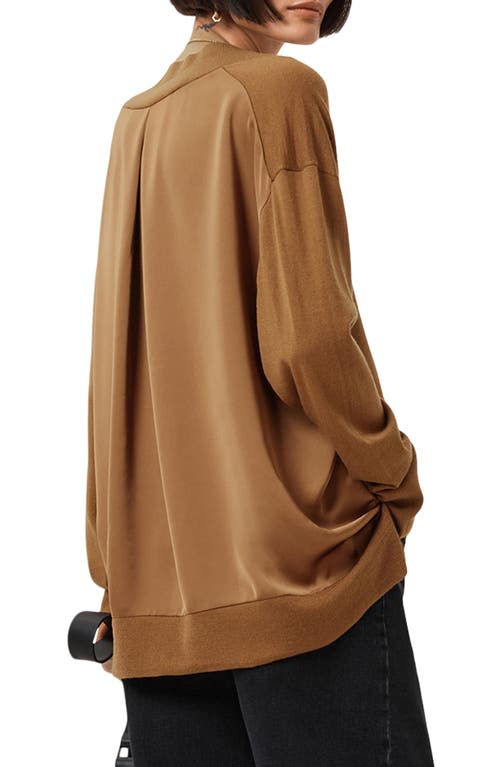 Allsaints Womens Caramel Brown Bern V-neck Contrast-panel Merino-wool Jumper In Brown