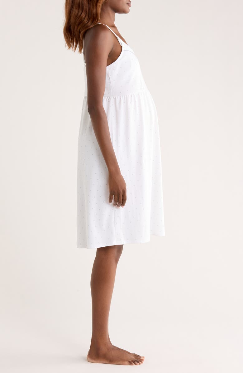 Petite Plume Luxe Star Print Pima Cotton Maternity Nightgown, Alternate, color, Grey Stars