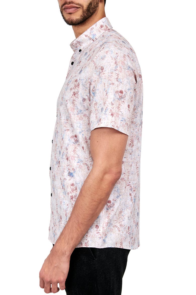 Barlow Vintage Floral Performance Short Sleeve Button Down Shirt, Alternate, color, TAN