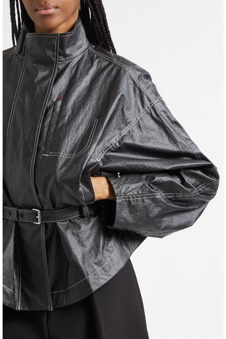 Le Blouson Ciro Belted Coated Linen Jacket, Alternate, color, BLACK