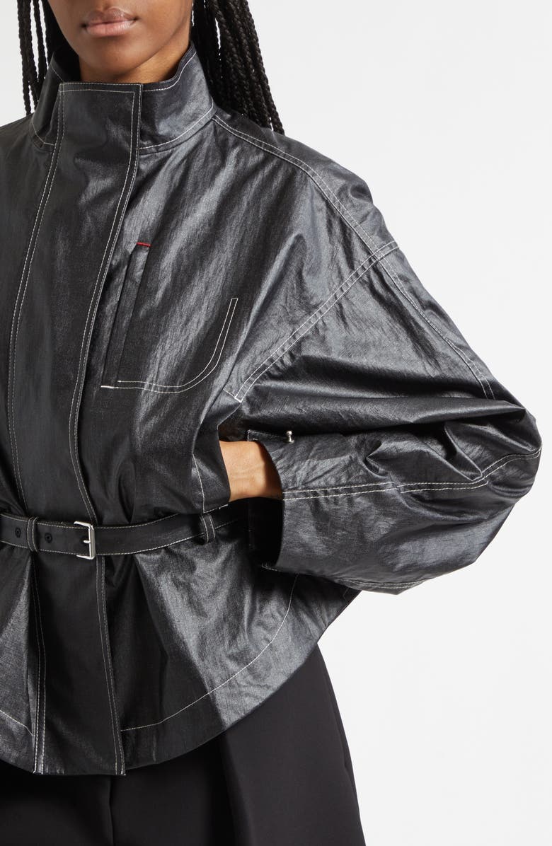 Jacquemus Le Blouson Ciro Belted Coated Linen Jacket, Alternate, color, Black