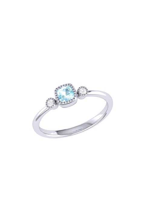 Cushion Cut Aquamarine & Diamond Ring