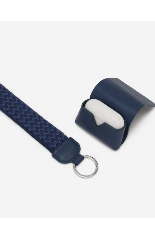 Lanvin Signature Leather Case For Airpods Pro In Petrol Blue