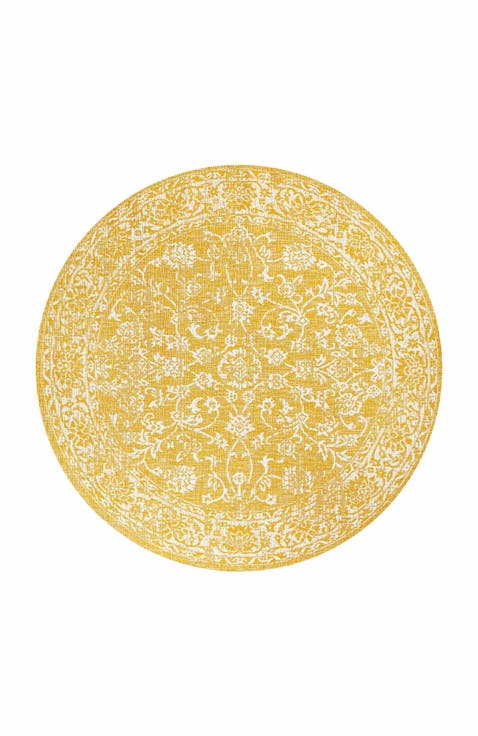 Tela Bohemian Textured Weave Floral Indoor/Outdoor Round Area Rug