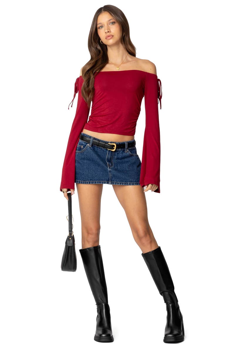 Keaghan Off the Shoulder Bell Sleeve Top, Alternate, color, BURGUNDY