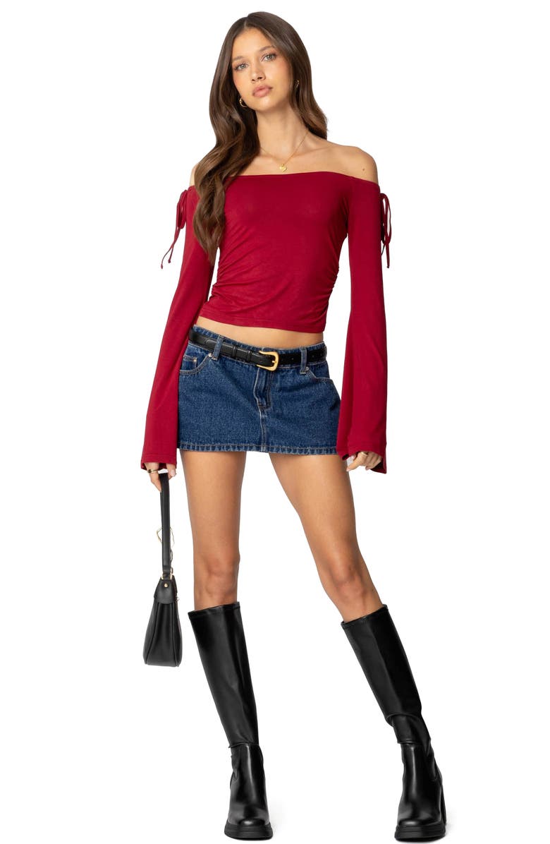 EDIKTED Keaghan Off the Shoulder Bell Sleeve Top, Alternate, color, Burgundy