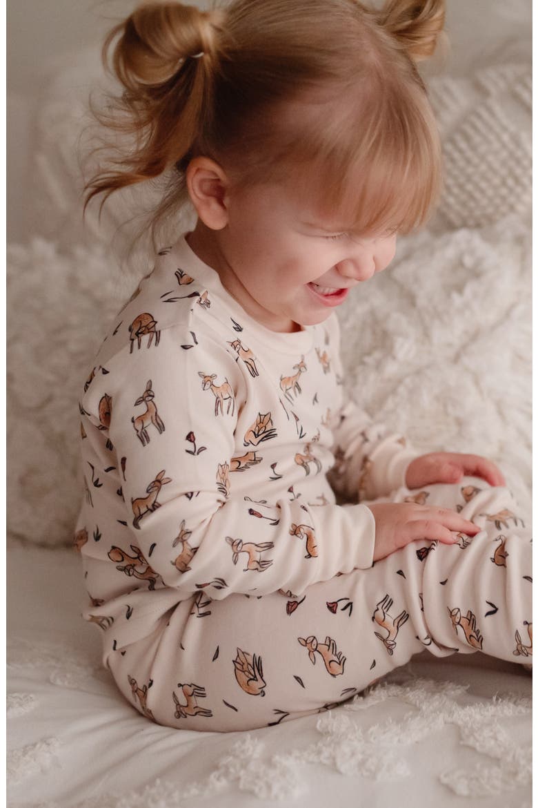 Doe-a-Deer Fitted Organic Cotton Two-Piece Pajamas, Alternate, color, DOE-A-DEER