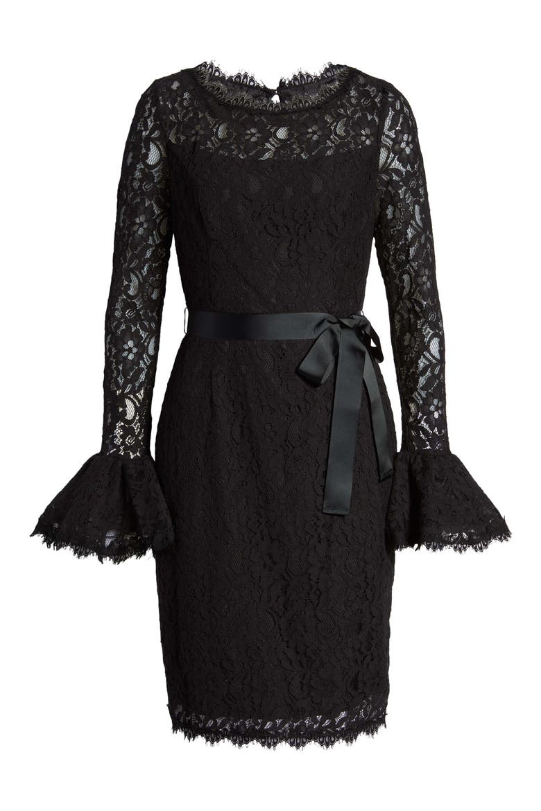 Long Sleeve Lace Sheath Dress, Alternate, color, BLACK