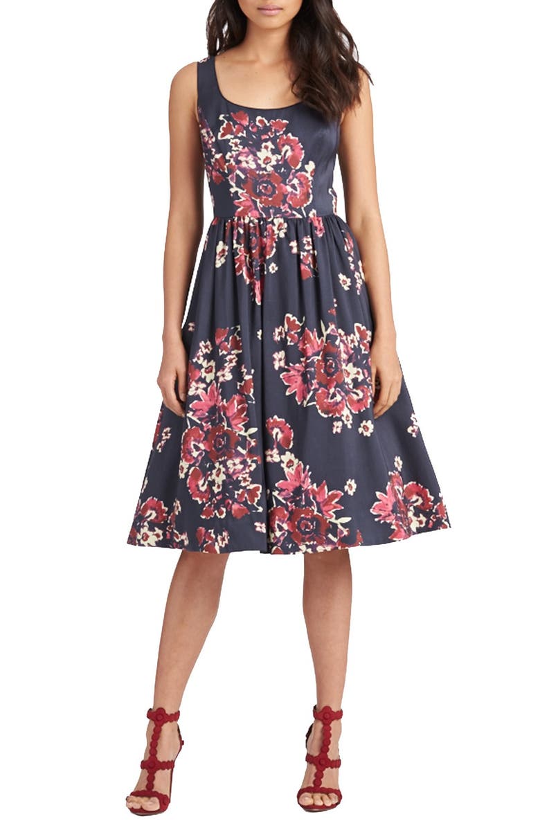 Donna Morgan Print Cotton Blend Midi Dress, Main, color, 