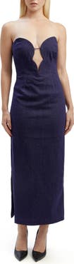 Bardot Eleni Strapless Plunge Neck Denim Dress