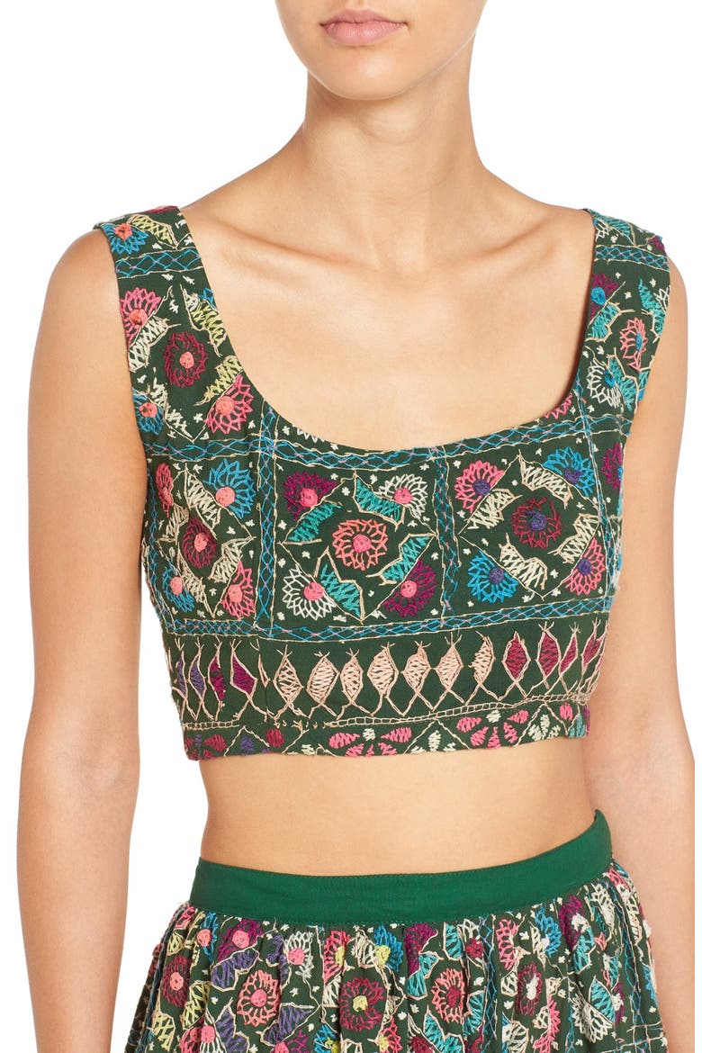 Jaipur Print Crop Top & Midi Skirt Set, Alternate, color, TURQUOISE/ MULTI
