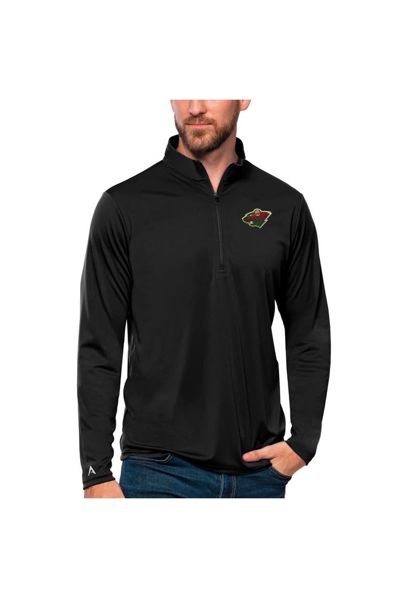Men's Antigua Black Minnesota Wild Tribute Quarter-Zip Pullover Top, Main, color, Black