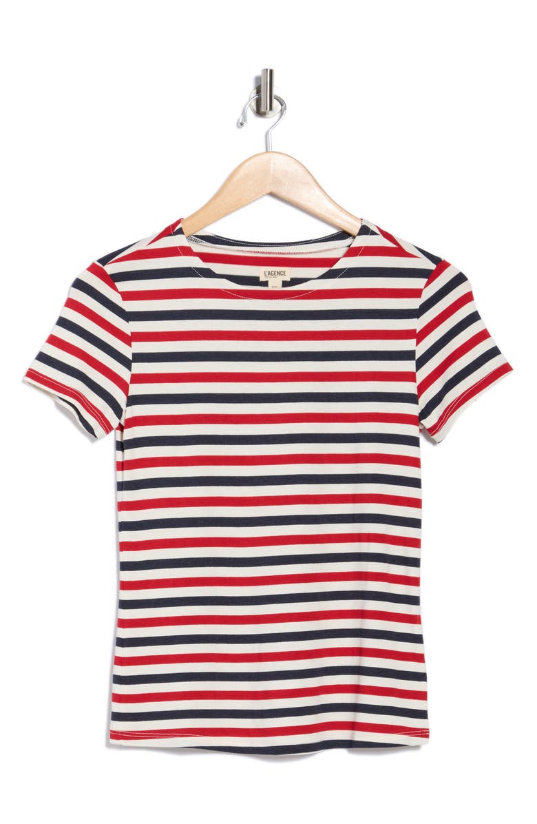 L'AGENCE Ressi Stripe T-Shirt, Alternate, color, Natural/ Red/ Navy Stripe