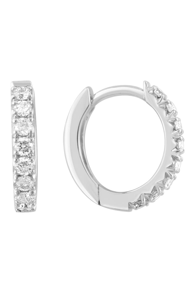 Sterling Silver Diamond Huggie Hoop Earrings, Main, color, SILVER