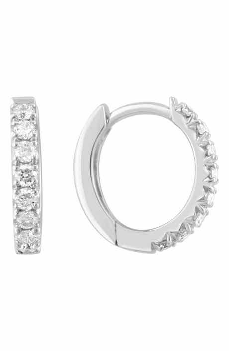Sterling Silver Diamond Huggie Hoop Earrings