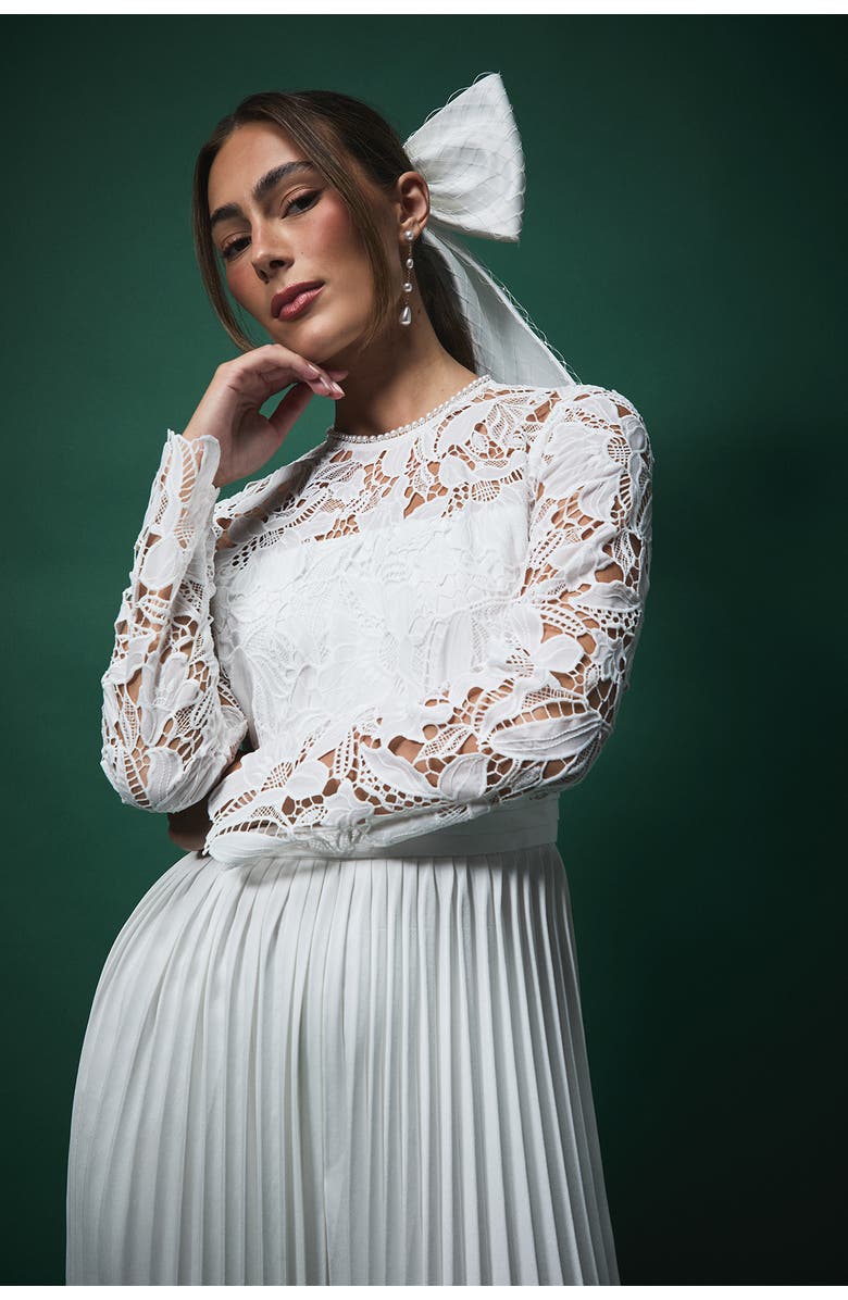 Coast Lisa Lace Top Wide Leg Jumpsuit, Alternate, color, Oyster