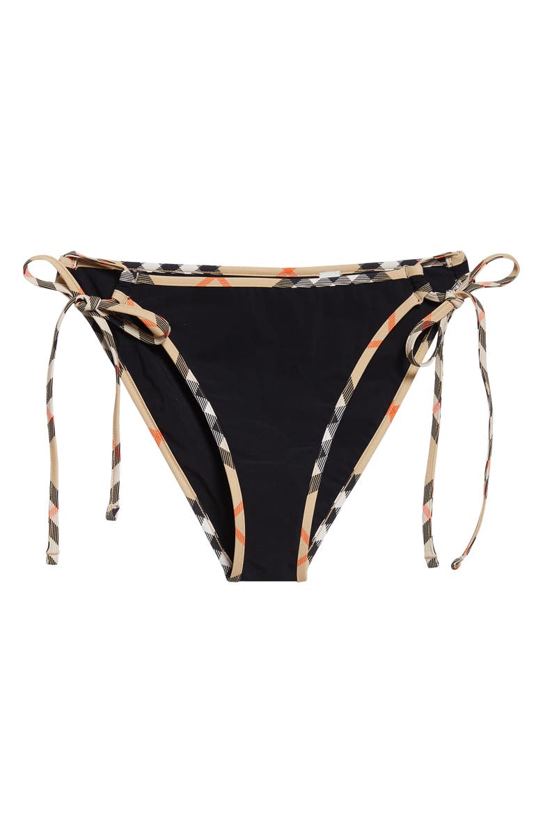 Burberry Starla Check Trim String Bikini Bottoms, Main, color, Black