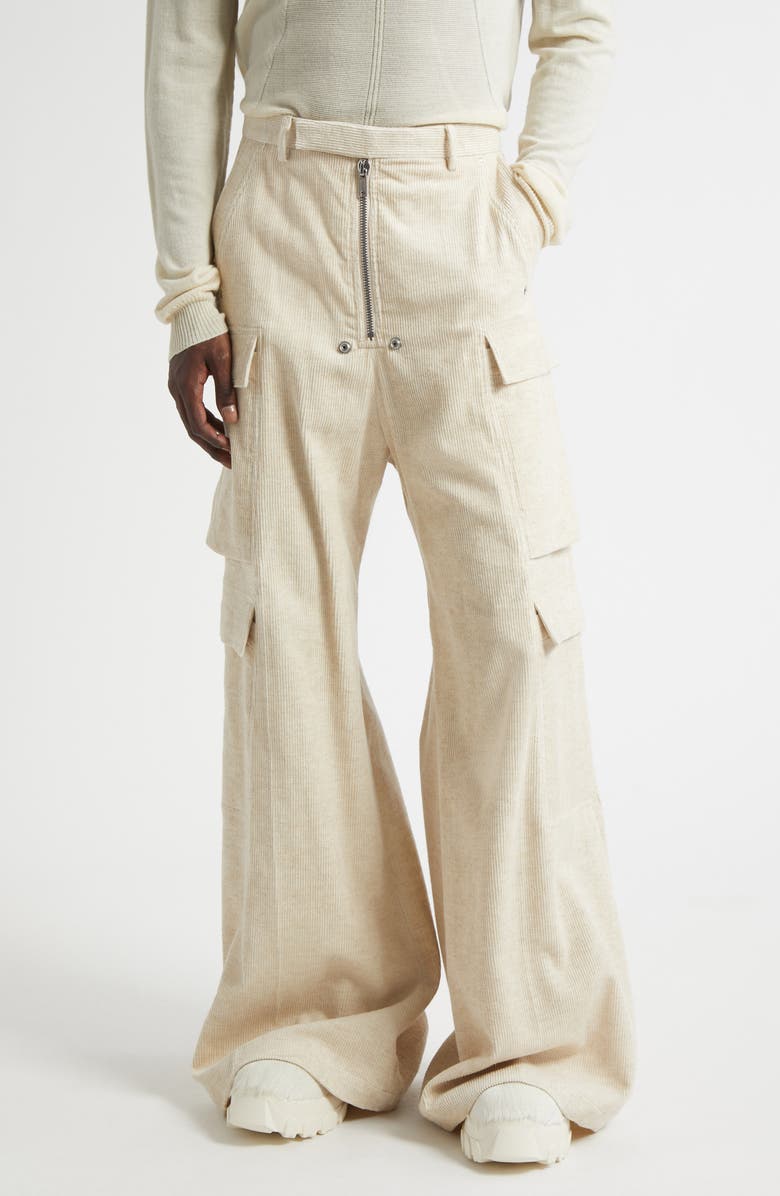 Rick Owens Tailored Cargobelas Corduroy Pants, Main, color, Natural