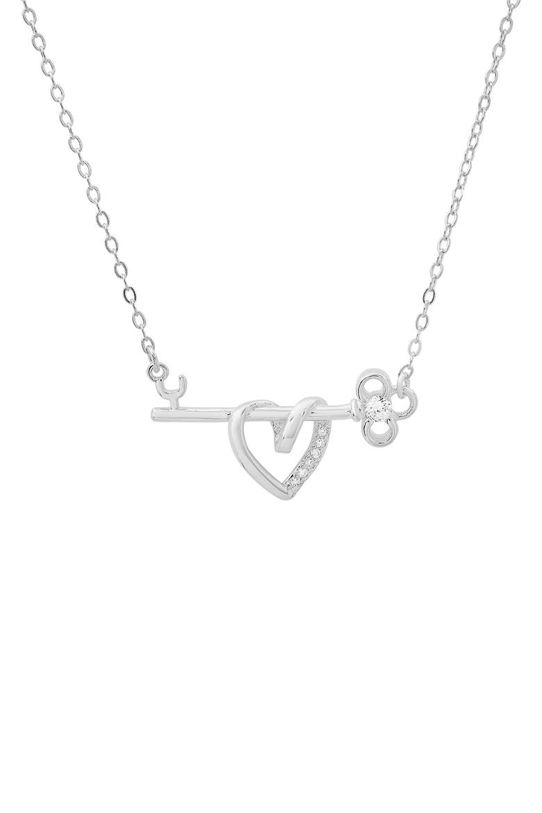 Key to my Heart CZ Bar Necklace, Main, color, SILVER