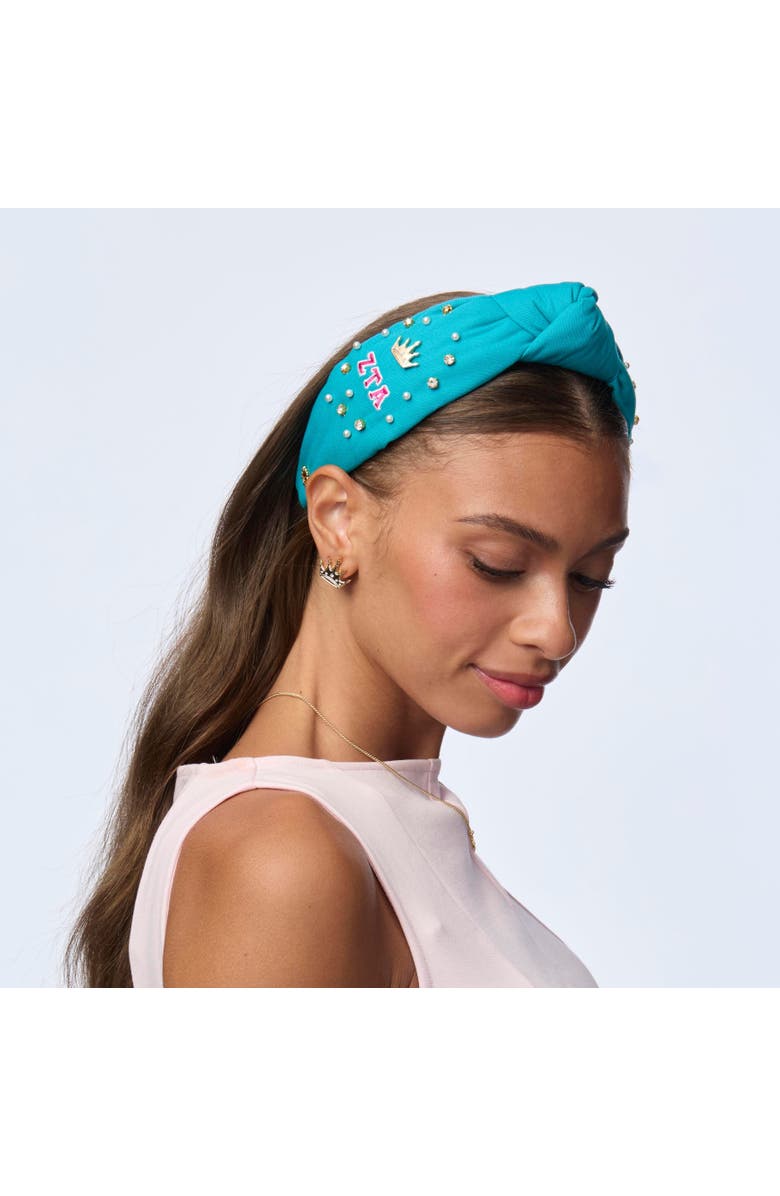 Lele Sadoughi Zeta Tau Alpha Knotted Headband, Alternate, color, Turquoise 300