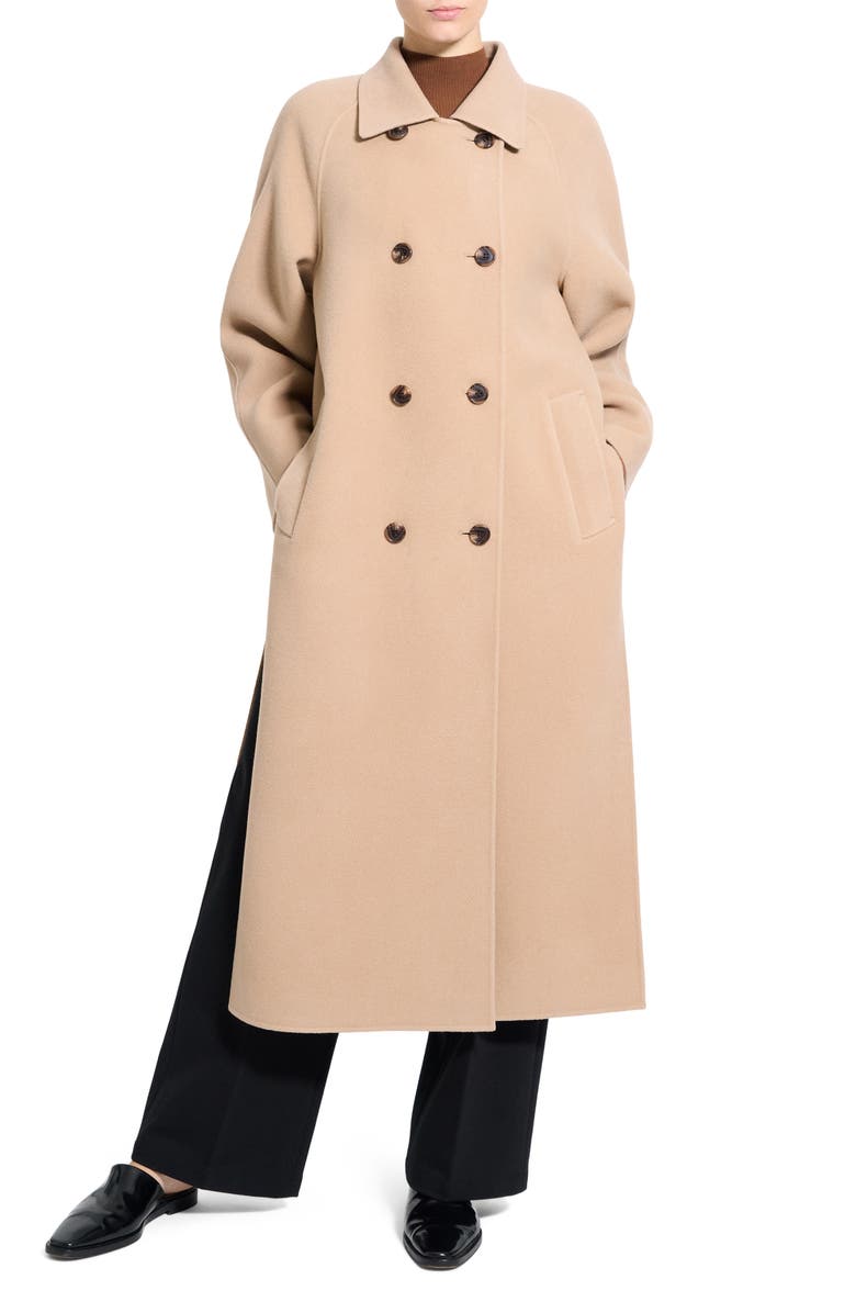 Theory Double Breasted Wool Blend Coat, Alternate, color, Palomino - Tsi