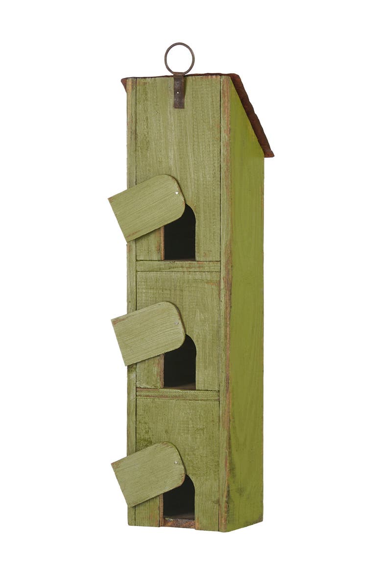 Glitzhome 18"H Hanging Distressed Solid Wood 3-Tier Window Shutters Birdhouse, Alternate, color, Green