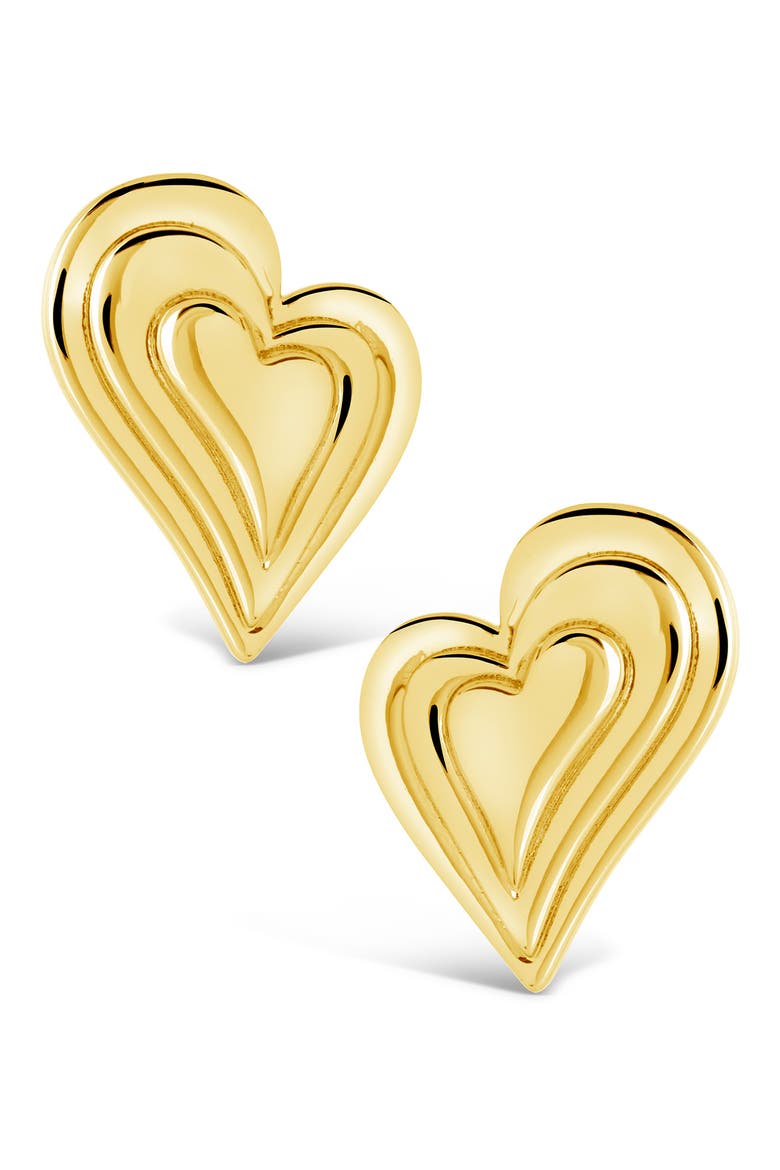 Beating Heart Post Earrings, Alternate, color, GOLD
