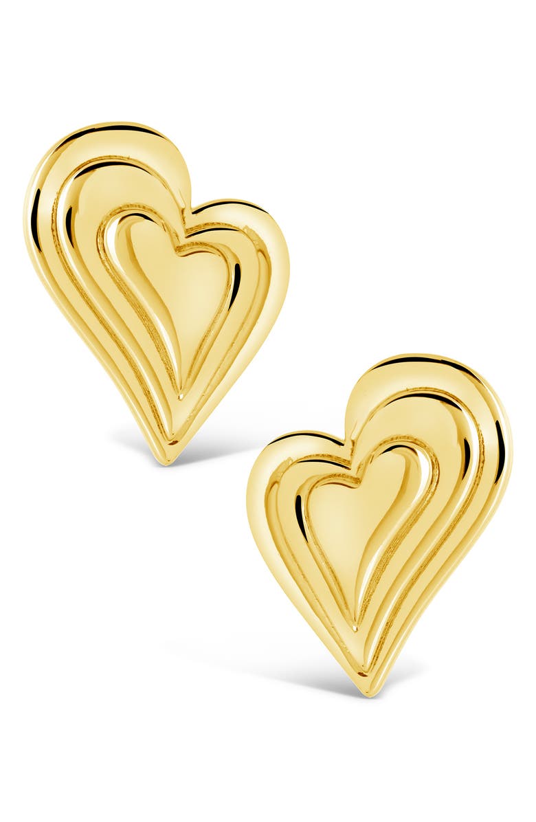 Sterling Forever Beating Heart Post Earrings, Alternate, color, Gold