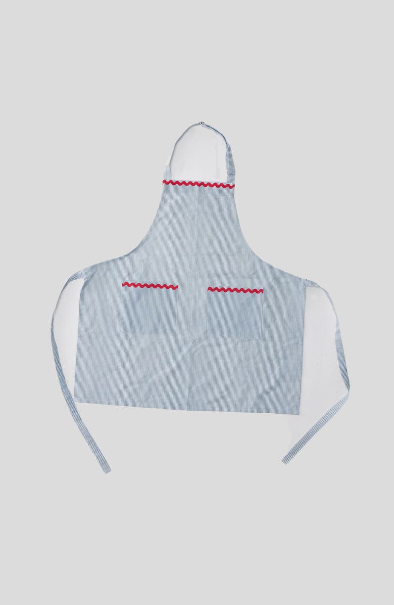WEEZIE Rickrack Trim Stripe Apron, Alternate, color, Blue Stripe