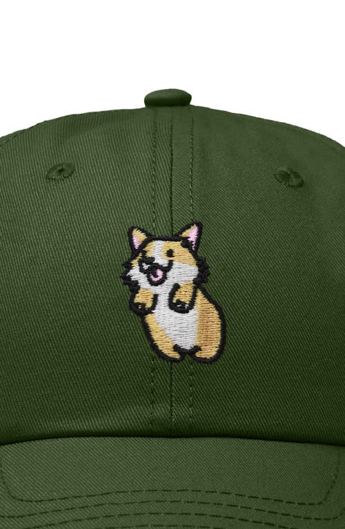Dalix Leaping Corgi Embroidered Cap In Olive