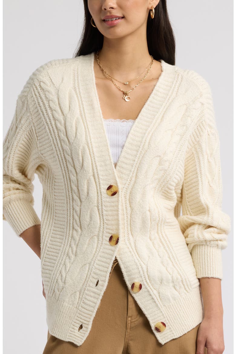 Relaxed Cable Stitch V-Neck Cardigan, Alternate, color, IVORY DOVE