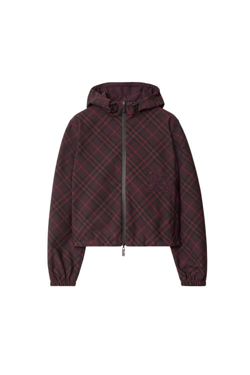 Burberry Cropped Reversible Check Hooded Jacket In Blue