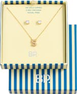 BP. Initial Pendant Necklace & Stud Earrings Set