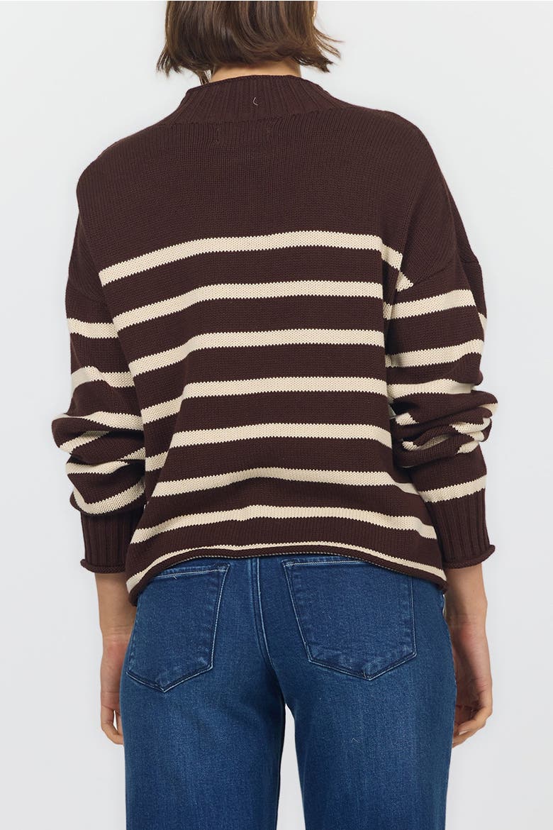 Solana Long Sleeve Funnel Neck Roll Neck Stripe Sweater, Alternate, color, Chocolate Torte