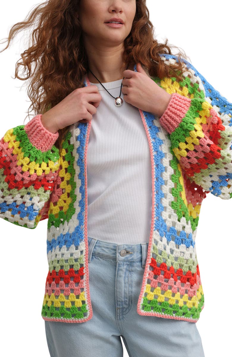 NEXT Batwing Crochet Cardigan, Main, color, Blue/ Pink Multicolor