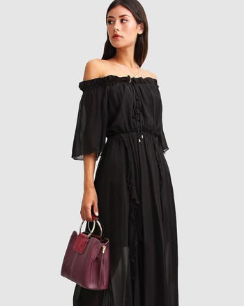 Texture Puff Sleeve Maxi Dress